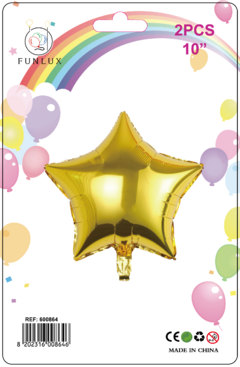 Balão metalizado 10" estrela ouro 2 pçs