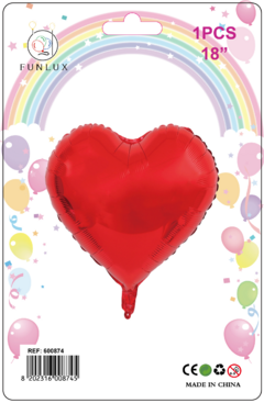 Balão metalizado 18" coração vermelho