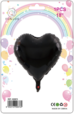 Balão metalizado 18" coração preto