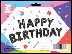 Kit balões metalizados 16'' preto happy birthday
