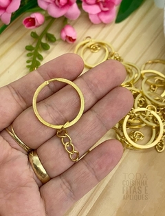 ARGOLA PARA CHAVEIRO COM CORRENTE DOURADO - 5 UNIDADES