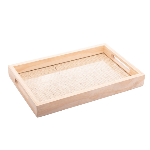 Bandeja madeira coquinho c/sisal natural 45x30x4cm woodart