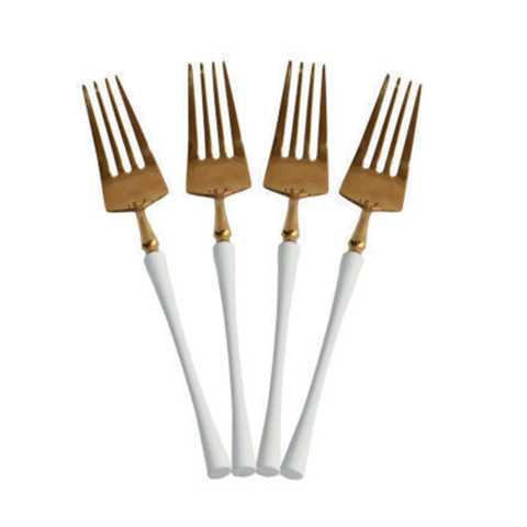 Conjunto 4 garfos p/mesa de aço inox c/cabo em bambu tulum dourado 20cm -  Liane Casa Decor