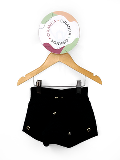 Shorts preto em jacquard de helanca com ilhós dourado e cordão de ajuste na cintura Pinky Tam 6 como novo