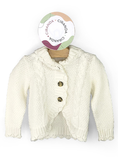 Cardigan em tricot de algodão off white com botões Maggie &Zoe Tam 2 Como novo