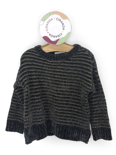 Blusa de tricot de veludo cinza com detalhes de fio com brilho dourado Zara Knitwear Tam 6 Como novo