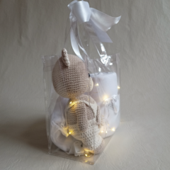 Set brillitos de amor blanco con estampa de elefante y oso biege - Creaciones Mamá