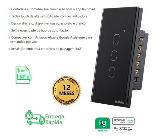 Interruptor Inteligente Intelbras Wi-Fi Smart Branco Compativel