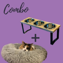 Combo Cama Puff & Comedero en altura Paraiso triple - para gatos