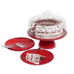 Kit celebration boleiro 25cm + 4 pratos 18cm + 4 garfos vermelhos - comprar online