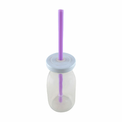 Garrafa de vidro com canudo de plastico 240 ml - comprar online