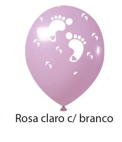 Balão 9 polegadas para chá reveração com 25 unidades cor rosa claro com branco Joy