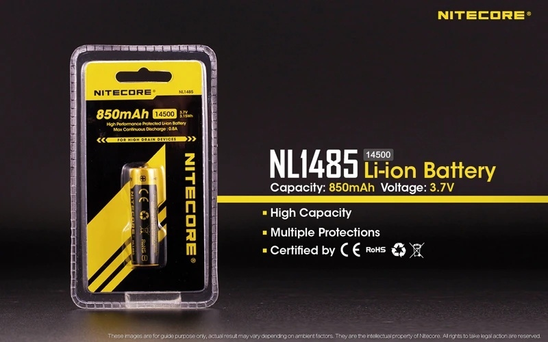 Nitecore NL147 750mAh 14500 3.7V 2.8Wh Li-ion Rechargeable Battery For High  Drain Devices