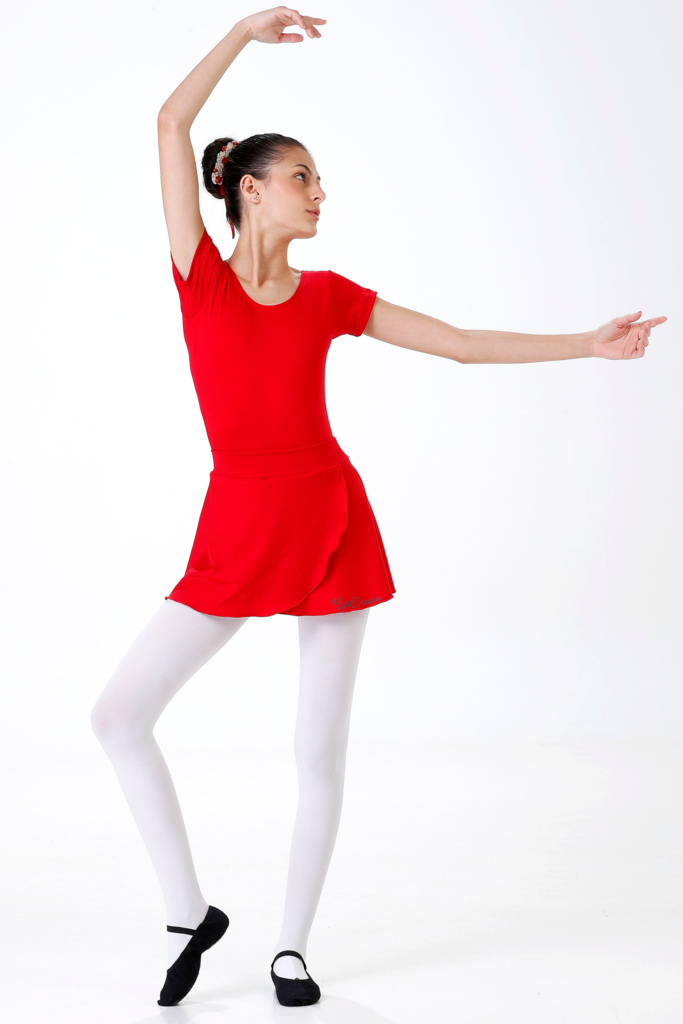 Collant Bailarina Infantil Manga Curta Vermelho