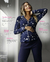 Pijama Americano Feminino Suede com Botões - Coleção Star - Azul Escuro Sideral - comprar online