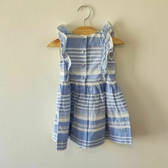 VESTIDO - RALPH LAUREN - TALLE 12 MESES - RAYAS CELESTE Y BLANCO CON BOMBACHUDO - comprar online