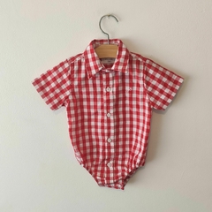 BODY CAMISA MC - PIOPPA - TALLE 6 MESES - A CUADROS ROJA