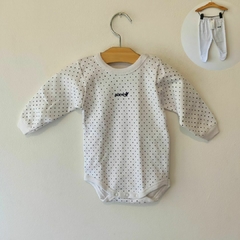 CONJUNTO - SORVO - TALLE 1 A 2 MESES - SET X2 PIEZAS (BODY ML Y PANTALÓN BLANCO A LUNARES NEGRO)