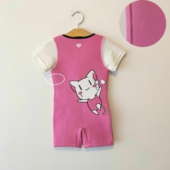 TRAJE DE NEOPRENE - ARENA - TALLE 3 AÑOS - ROSA Y BLANCO MOTIVO GATITO - PilchaGo