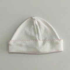 CONJUNTO - BOTONITOS - TALLE 0 MESES - SET X3 PIEZAS (BODY, RANITA Y GORRO BLANCO Y ROSA CLARO)