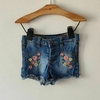 SHORT - MINIMIMO - TALLE 6 A 9 MESES - JEAN AZUL CON FLORES BORDADAS