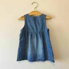 VESTIDO - H&M - TALLE 9 A 12 MESES - JEAN AZUL CON PINTAS BLANCAS - comprar online