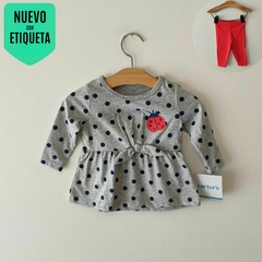 CONJUNTO - CARTER'S - TALLE 6 MESES - SER X2 PIEZAS (REMERA , LEGGING GRIS Y ROJO MOTIVO MARIQUITA)