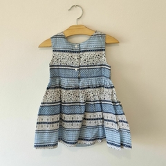 VESTIDO - H&M - TALLE 9 A 12 MESES - CELESTE Y BLANCO CON DIBUJOS - comprar online