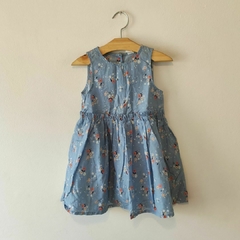 VESTIDO - H&M - TALLE 12 A 18 MESES - CELESTE CON FLORES