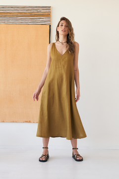 VESTIDO ANNA LINO OLIVE - comprar online