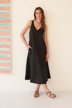 VESTIDO ANNA LINO NEGRO - comprar online