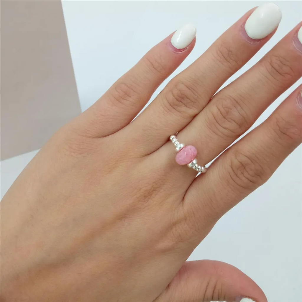 Anillo elastizado piedra cuarzo rosa