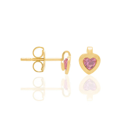 Aro corazón con piedra rosa laminado en oro 18k.