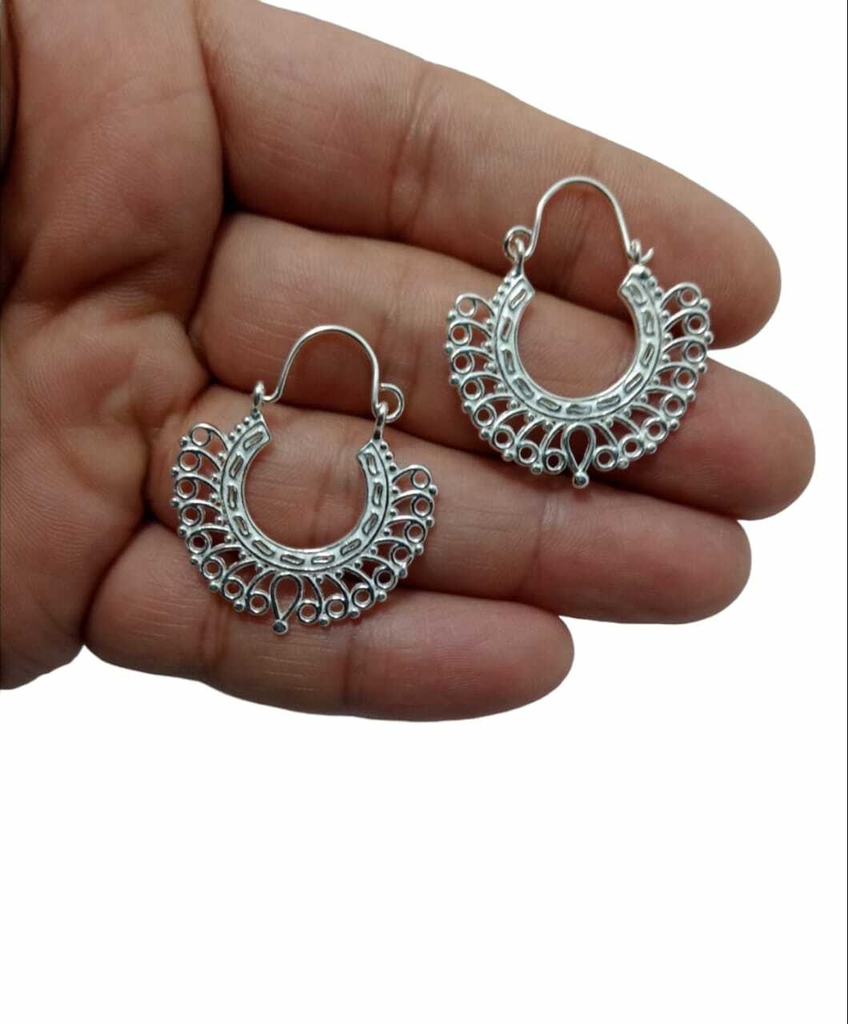 Aros Argollas Labradas Caladas Con Dise o De Plata 925 Mujer