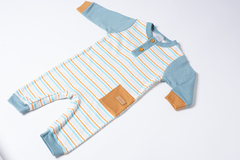 Enterito Con Puño Interlock Combinado Celeste/Mostaza - sassykids