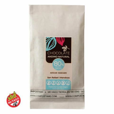 Chocolate 80% Cacao con Azúcar Mascabo Andino Natural 50g