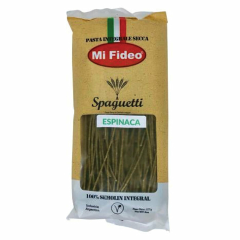Spaguetti De Semolin Integral Con Espinaca Mi Fideo 227g