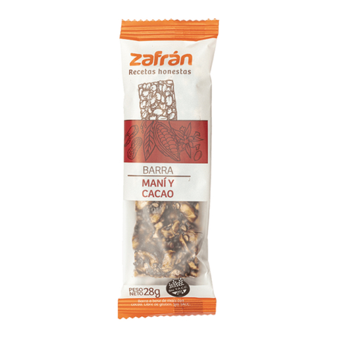 Barrita de frutos secos con maní y cacao Zafrán 28g