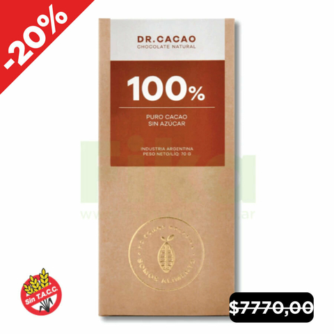 Chocolate 100% Puro Cacao Sin Azucar Dr Cacao 70g