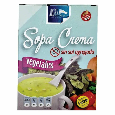 Sopa Crema de Vegetales Sin Sal Caja x 5 Sobres Argendiet