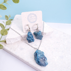 Conjunto Pedra Bruta Apatita Azul | Aço inoxidável