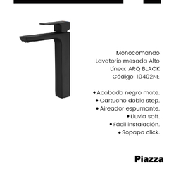 Griferia Monocomando Alto Piazza ARQ10402 Negro - comprar online