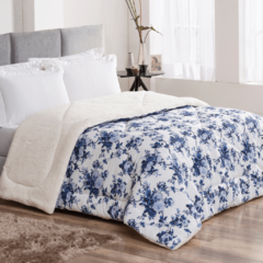 Coberdrom Casal Queen Winter 100% Algodão 01 Peça - Floral Azul - Bom Bordado - Loja online de Enxovais