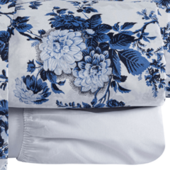 Jogo de Cama Casal Fascínio 04 Peças - Floral Azul/Branco - loja online