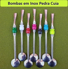 Bomba de Chimarrão Inox com Pedra Cuia Vermelha 24cm Bojo Rosqueável - Bom Chima Atacado 