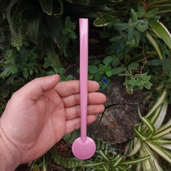 Bomba de Chimarrão Inox Pintura 23cm Bojo Fixo Pérola Rosa