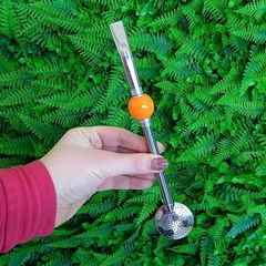 Bomba de Chimarrão Inox " Laranja " Redonda 22cm