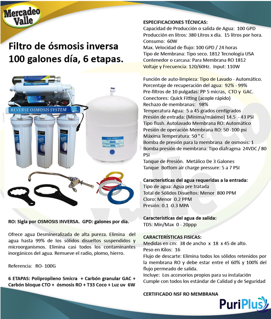 Filtros de repuesto para sistema de filtración de agua y de ósmosis inversa