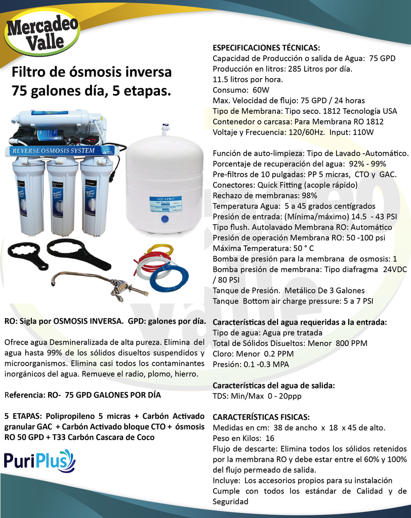 Kit Filtros Osmosis Inversa 75 Gpd