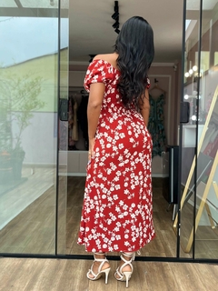 Vestido Midi Ana Estampado Bordô na internet